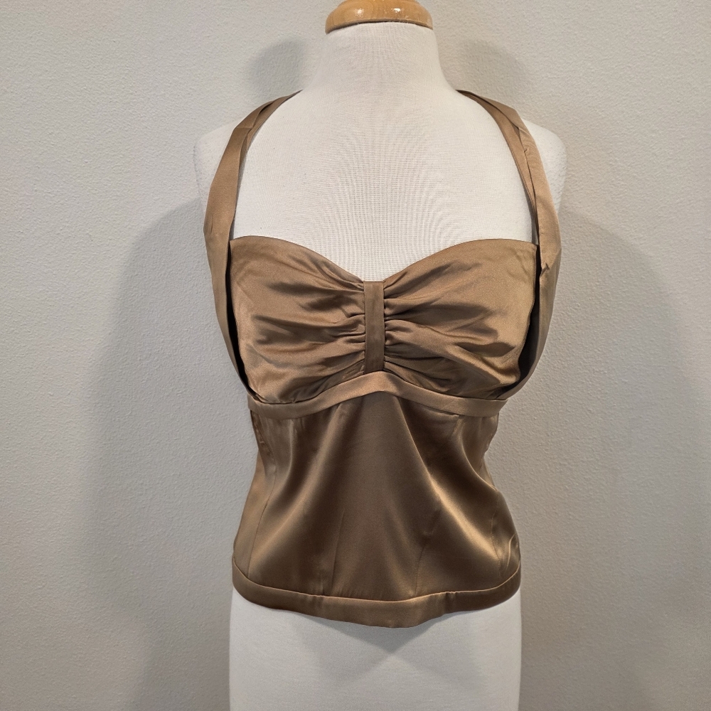 Donna Karen Vintage Silk Halter Mocha Brown Top -NWT